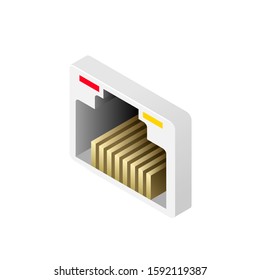 Isometric Ethernet port isolated on white background. Network socket icon, wireless wi-fi router internet data connector. Vector illustration for web, design, app, infographics