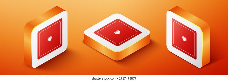 Isometric Ethernet socket sign. Network port - cable socket icon isolated on orange background. LAN port icon. Local area connector icon. Orange square button. Vector.