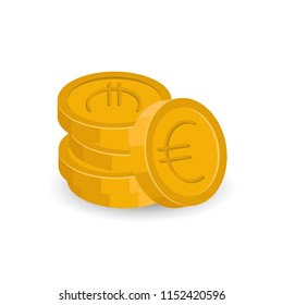 Isometric Euro coin stack, simple vector illustration