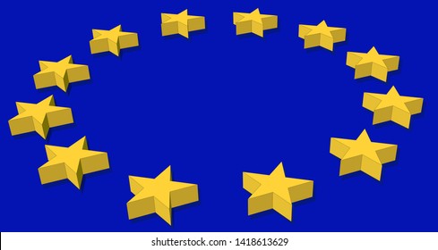 Isometric European Union Flag With 3d Stars In Perspective.