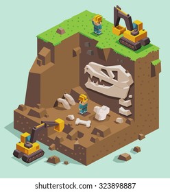 isometric Excavation on fossil archaeological site