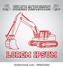 Isometric Excavator Icon. Building Construction Illustration. Business Card of Contractor.