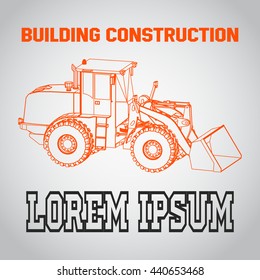 Isometric Excavator Icon. Building Construction Illustration. Business Card of Contractor.