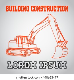Isometric Excavator Icon. Building Construction Illustration. Business Card of Contractor.