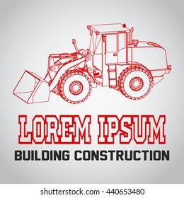 Isometric Excavator Icon. Building Construction Illustration. Business Card of Contractor.