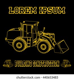 Isometric Excavator Icon. Building Construction Illustration. Business Card of Contractor.