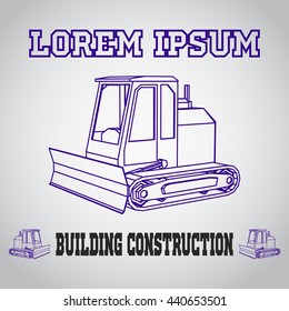 Isometric Excavator Icon. Building Construction Illustration. Business Card of Contractor.