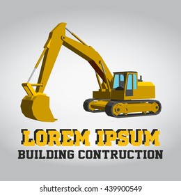 Isometric Excavator Icon. Bulldozer Illustration. Business Card of Contractor.