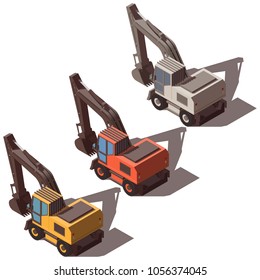 Isometric excavator isolated