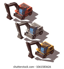Isometric excavator isolated
