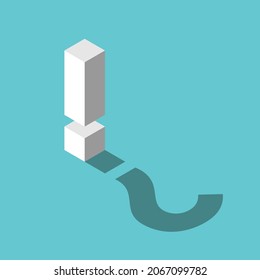 Isometric exclamation mark, question shaped shadow. Hidden reason, problem, doubt, confusion, uncertainty and suspicion concept. Flat design. EPS 8 vector illustration, no transparency, no gradients