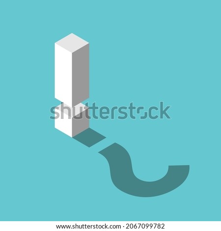 Isometric exclamation mark, question shaped shadow. Hidden reason, problem, doubt, confusion, uncertainty and suspicion concept. Flat design. EPS 8 vector illustration, no transparency, no gradients