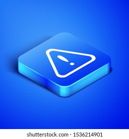 Isometric Exclamation mark in triangle icon isolated on blue background. Hazard warning sign, careful, attention, danger warning important sign. Blue square button. Vector Illustration