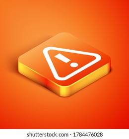Isometric Exclamation mark in triangle icon isolated on orange background. Hazard warning sign, careful, attention, danger warning sign. Vector