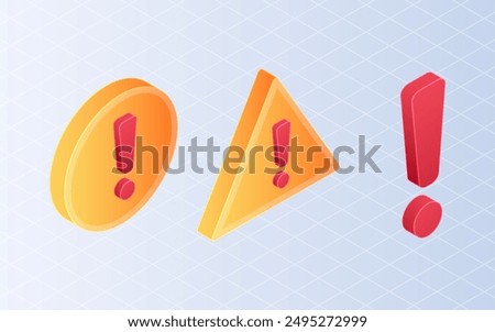 Isometric exclamation marks. Set caution, alert on white background