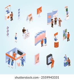 Isometric Exhibition Set people client consult