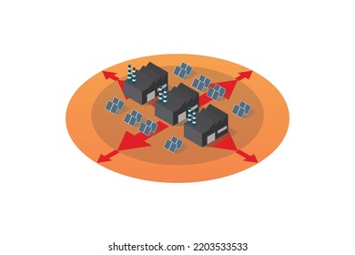 Isometric of expanded industrial district zone. City expand concept. vector illustration