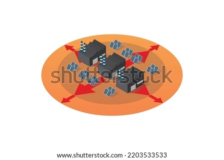 Isometric of expanded industrial district zone. City expand concept. vector illustration