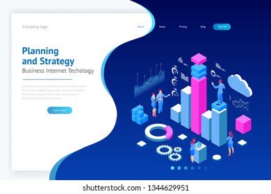 Isometric Expert team for Data Analysis, Business Statistic, Management, Consulting, Marketing. Landing page template concept.