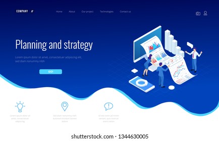 Isometric Expert team for Data Analysis, Business Statistic, Management, Consulting, Marketing. Landing page template concept.