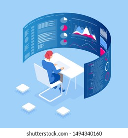 Isometric Expert team for Data Analysis, Business Statistic, Management, Consulting, Marketing, Financial administration, Audit, business statement concept.