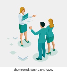 Isometric Expert team for Data Analysis, Business Statistic, Management, Consulting, Marketing, Financial administration, Audit, business statement concept.
