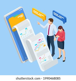 Isometric Expert team for Data Analysis, Business Statistic, Management, Consulting, Marketing. B2B. Data and key performance indicators for business intelligence analytics