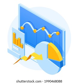 Isometric Expert team for Data Analysis, Business Statistic, Management, Consulting, Marketing. B2B. Data and key performance indicators for business intelligence analytics