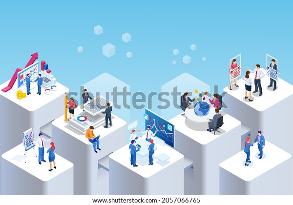 Isometric Expert team\
for Data Analysis, Business Statistic, Management, Consulting,\
Marketing. Communication and contemporary marketing. Corporate\
people working\
together