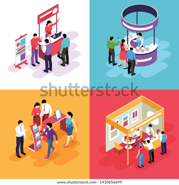 Isometric Expo Design Concept Images Exhibit Stock Vector (Royalty Free ...