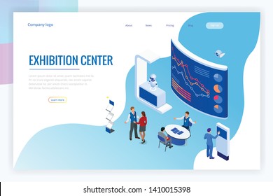 Isometric Expo Stands. Exhibition Demonstration Stand Concept. Exposition Booth. Blank Mockup.