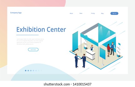 Isometric Expo Stands. Exhibition Demonstration Stand Concept. Exposition Booth. Blank Mockup.