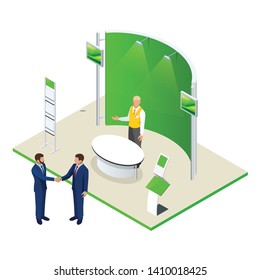 Isometric Expo Stands. Exhibition Demonstration Stand Concept. Exposition booth. Blank mockup.