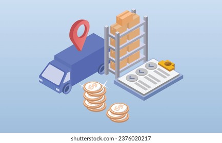 Isometric Export and Import Business.network trucks traslados.on blue back.3D design.isometric vector design Illustration.