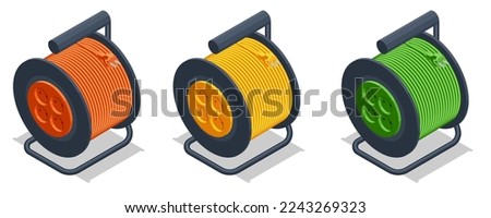 Isometric Extension cable on reel. Electrical cable extension reel isolated on white background. Stok fotoğraf © 