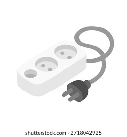 Cordón de extensión isométrico. Enchufe múltiple del hogar, enchufe de la toma de corriente eléctrica con diversos conectores de los puertos Ilustración vectorial 3D. Cable de extensión eléctrico