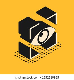 Isometric Eye scan icon isolated on yellow background. Scanning eye. Security check symbol. Cyber eye sign.  Vector Illustration