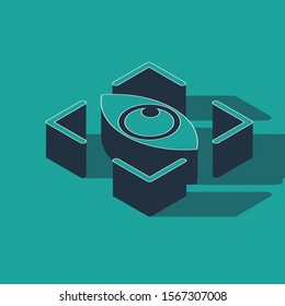 Isometric Eye scan icon isolated on green background. Scanning eye. Security check symbol. Cyber eye sign.  Vector Illustration