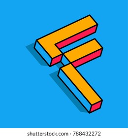 Isometric F letter, F vector 3D logo.