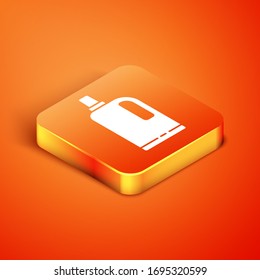 Isometric Fabric softener icon isolated on orange background. Liquid laundry detergent, conditioner, cleaning agent, bleach. Vector Illustration