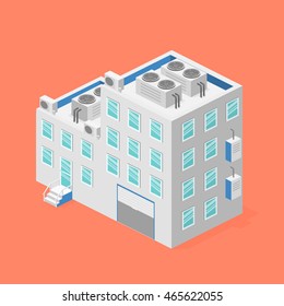 isometric facade of building. Flat 3D illustration
