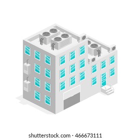 isometric facade of building. Flat 3D illustration