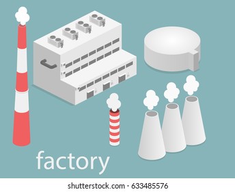 isometric facade of building. Flat 3D illustration of Factory