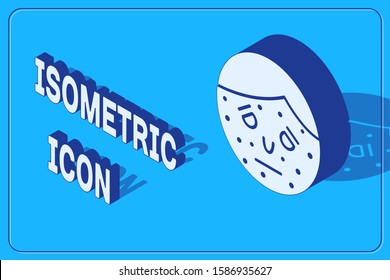 Isometric Face with psoriasis or eczema icon isolated on blue background. Concept of human skin response to allergen or chronic body problem.  Vector Illustration