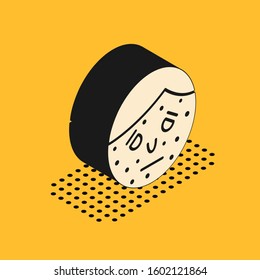 Isometric Face with psoriasis or eczema icon isolated on yellow background. Concept of human skin response to allergen or chronic body problem.  Vector Illustration