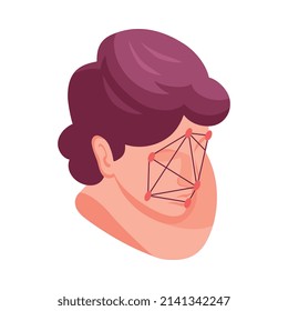 biometrisches Symbol für die isometrische Gesichtserkennung mit Kopf des menschlichen Charakters 3D-Vektorgrafik