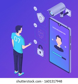 Isometric Face Recognition Design Vector