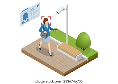 Isometric Face Recognition and Personal Identification Technologies in Street Surveillance Cameras. Face Recognized Accurately With Intellectual Learning System. Camera with face recognition.