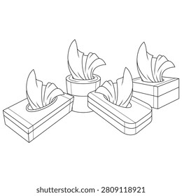 Isometric Facial Tissue Box and Tissue Holder Set Outline Vector Illustration, Bathroom Hygiene Line Art Collection. 55