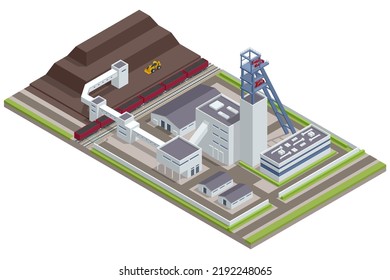 Isometric Factories or Industrial Plants, Heavy Industry. Coal Mining. Industrial Concept. Mine buildings.